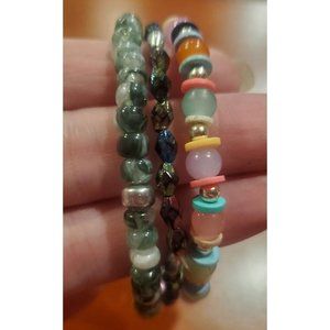 Bohemian Stretch Bracelets 3pcs with Multicolored Round  Beads Chunky Jewlery